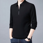 Contrast Stripe Zipper Quarter Zip Sweatshirt // Black (M)