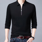 Contrast Stripe Zipper Quarter Zip Sweatshirt // Black (M)