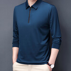 Sleek Contrast Zipper Quarter Zip Sweatshirt // Medium Blue (M)