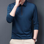 Sleek Contrast Zipper Quarter Zip Sweatshirt // Medium Blue (M)