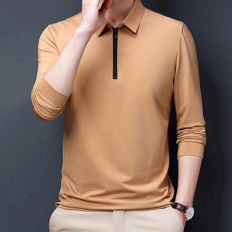 Sleek Contrast Zipper Quarter Zip Sweatshirt // Peach (M)