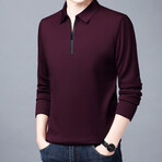 Contrast Stripe Zipper Quarter Zip Sweatshirt // Burgandy (L)
