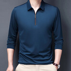 Sleek Contrast Zipper Quarter Zip Sweatshirt // Medium Blue (M)