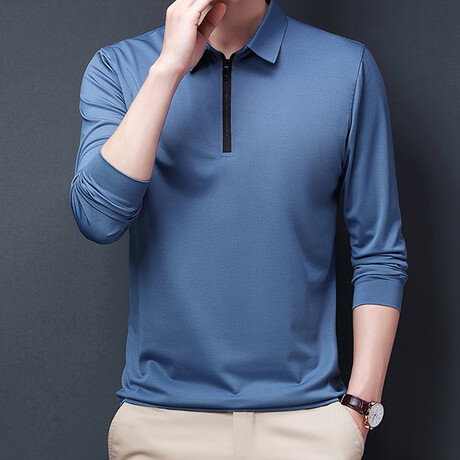 Sleek Contrast Zipper Quarter Zip Sweatshirt // Pastel Blue (L)