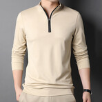 Contrast Zipper Quarter Zip Sweatshirt // Tan (2XL)