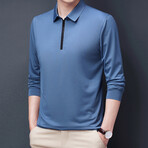 Sleek Contrast Zipper Quarter Zip Sweatshirt // Pastel Blue (L)