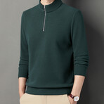 Sleek Contrast Zipper Quarter Zip Sweatshirt // Green (M)