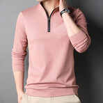 Contrast Zipper Quarter Zip Sweatshirt // Salmon (L)