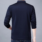 Contrast Stripe Zipper Quarter Zip Sweatshirt // Navy Blue (M)