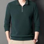 Sleek Contrast Zipper Quarter Zip Sweatshirt // Green (M)