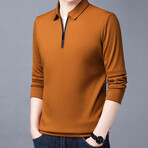 Contrast Stripe Zipper Quarter Zip Sweatshirt // Copper (L)