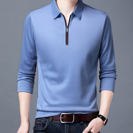 Contrast Stripe Zipper Quarter Zip Sweatshirt //Light Blue (M)