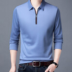 Contrast Stripe Zipper Quarter Zip Sweatshirt //Light Blue (XL)