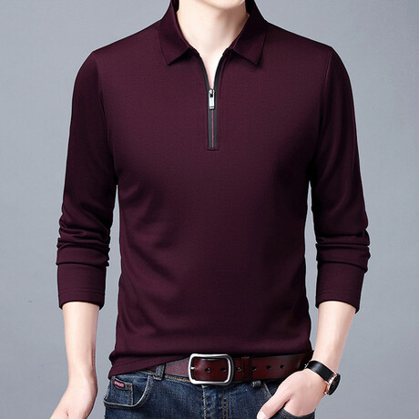 Contrast Stripe Zipper Quarter Zip Sweatshirt // Burgandy (XL)