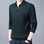 Contrast Stripe Zipper Quarter Zip Sweatshirt // Forest Green (M)