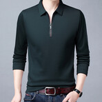 Contrast Stripe Zipper Quarter Zip Sweatshirt // Forest Green (M)
