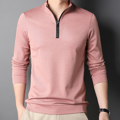 Contrast Zipper Quarter Zip Sweatshirt // Salmon (L)