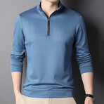 Contrast Zipper Quarter Zip Sweatshirt // Medium Blue (3XL)