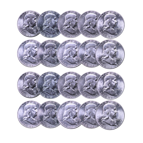 Roll of 20 Franklin Silver Half Dollars  // 4+ Different Dates or Mint Marks from 1948-1963 // About Uncirculated Condition