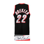 Clyde Drexler // Signed Portland Trailblazers Black Mitchell & Ness Swingman Jersey