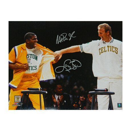 Larry Bird & Magic Johnson // Dual Signed Boston Celtics Bird Retirement Night // 16x20 Photo