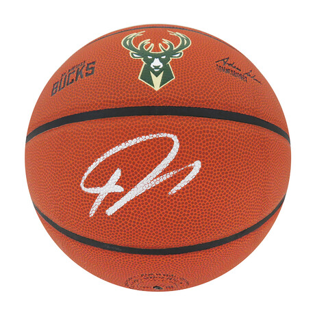 Giannis Antetokounmpo Signed Wilson Milwaukee Bucks Logo NBA Basketball