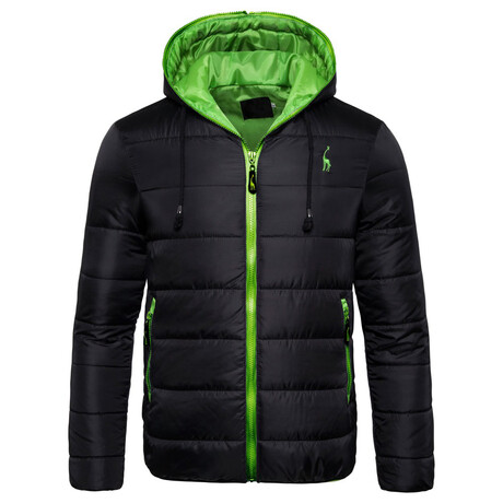 Matt Puffer Jacket // Black + Green (XS)