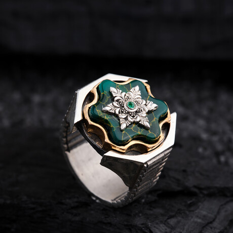 Green Arizona Chalchuite Silver Ring // Oxidized Silver (9)