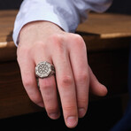 Vegvisir Design Silver Men's Ring // Oxidized Silver (9)
