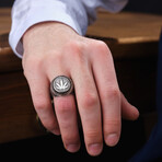 Plant Design Silver Men's Ring // Oxidized Silver (9)
