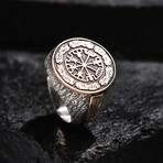 Vegvisir II Design Silver Men's Ring // Oxidized Silver (9)