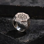 Vegvisir Design Silver Men's Ring // Oxidized Silver (9)