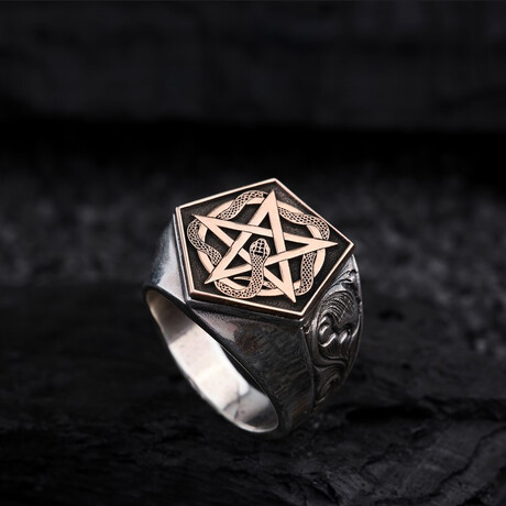 Snake + Star Design Ring // Oxidized Silver (9)