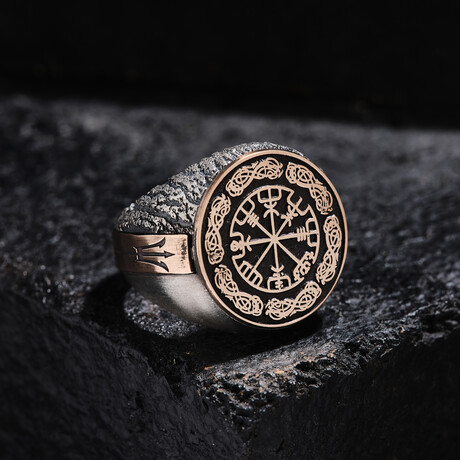 Vegvisir II Design Silver Men's Ring // Oxidized Silver (9)