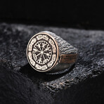 Vegvisir II Design Silver Men's Ring // Oxidized Silver (9)