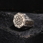Vegvisir Design Silver Men's Ring // Oxidized Silver (9)