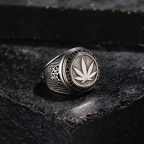 Plant Design Silver Men's Ring // Oxidized Silver (9)