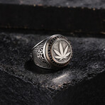 Plant Design Silver Men's Ring // Oxidized Silver (9)