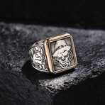 Poker Skull Design Silver Ring // Oxidized Silver (9)