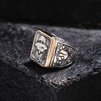 Poker Skull Design Silver Ring // Oxidized Silver (9)
