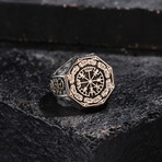 Vegvisir Design Silver Men's Ring // Oxidized Silver (9)
