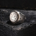 Plant Design Silver Men's Ring // Oxidized Silver (9)