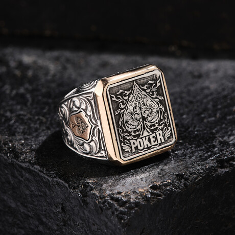 Poker Design Silver Ring // Oxidized Silver (9)