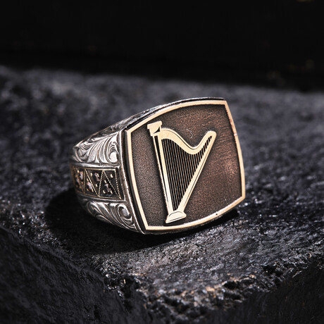 Harp Design Silver Ring // Oxidized Silver (9)
