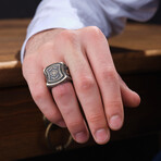 Compass Design Silver Ring // Oxidized Silver (9)