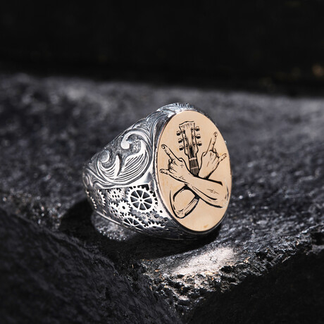 Guitar Design Silver Ring // Oxidized Silver (9)