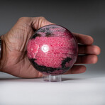 Genuine Polished Imperial Rhodonite 3" Sphere With Acrylic Display Stand // 2.3lb