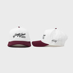 Retro Script Hat //  White + Burgundy