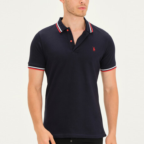 Tipped Polo // Dark Blue + White + Red (S)
