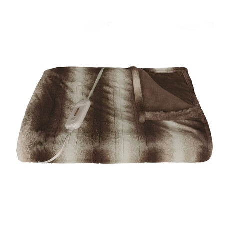 Faux Fur Heated Throw 50" X 60" // Brown + White